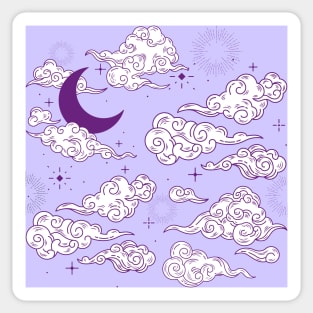 Celestial Moon and Stars With Clouds Seamless Pattern Sticker